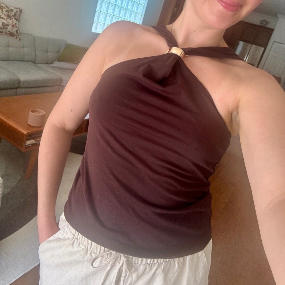 Never worn* Abercrombie & Fitch Brown Halter Camisole with Gold Ring- Size Small